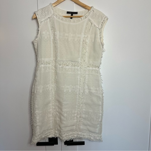 BCBGMaxAzria lace sleeveless dress 12 large gauze shift mini feminine girly